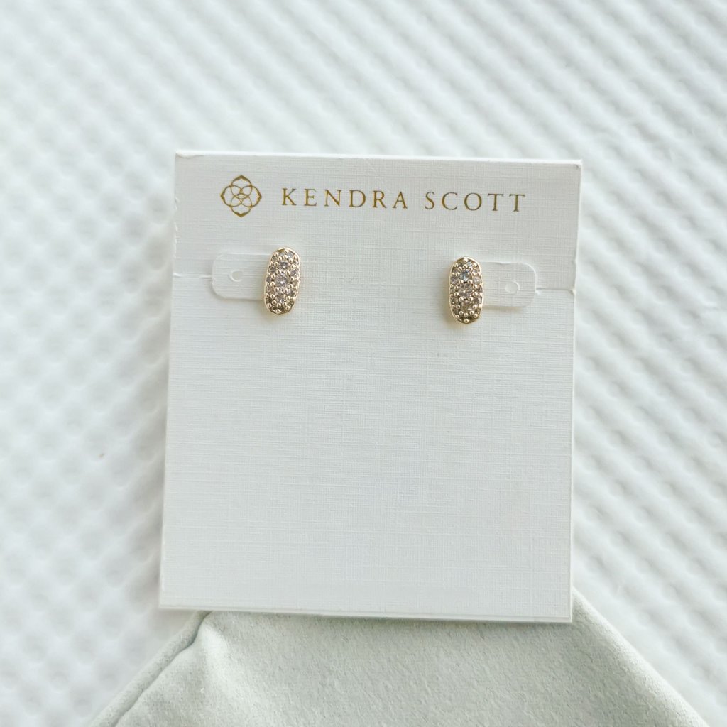 Kendra Scott Gold White Crystal Grayson Stud Earrings New